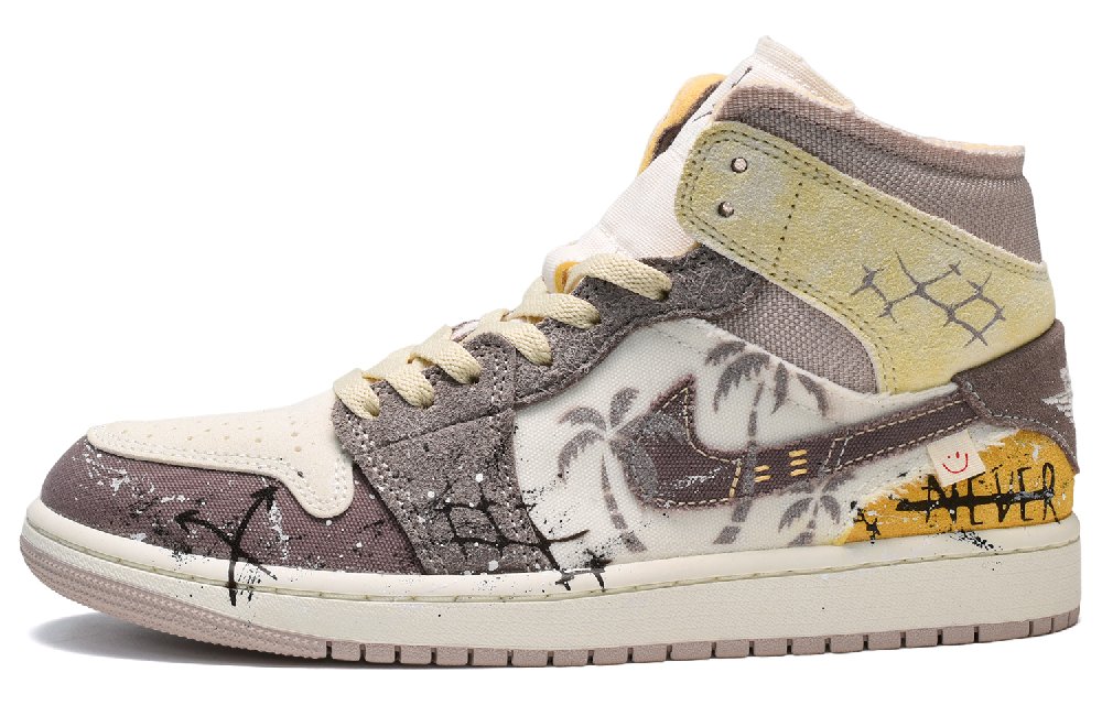 Jordan Air Jordan 1 Mid High-Top Vintage Basketball Shoes Men's Red White Yellow
