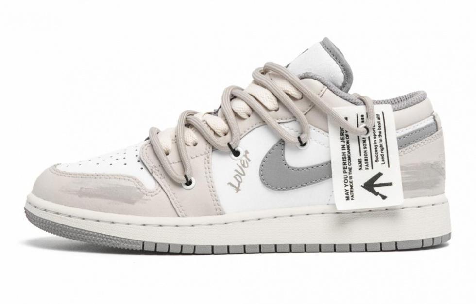 Jordan Air Jordan 1 Shock Absorbers Slip Resistant Abrasion Resistant Low Top Vintage Basketball Shoes GS Gray White