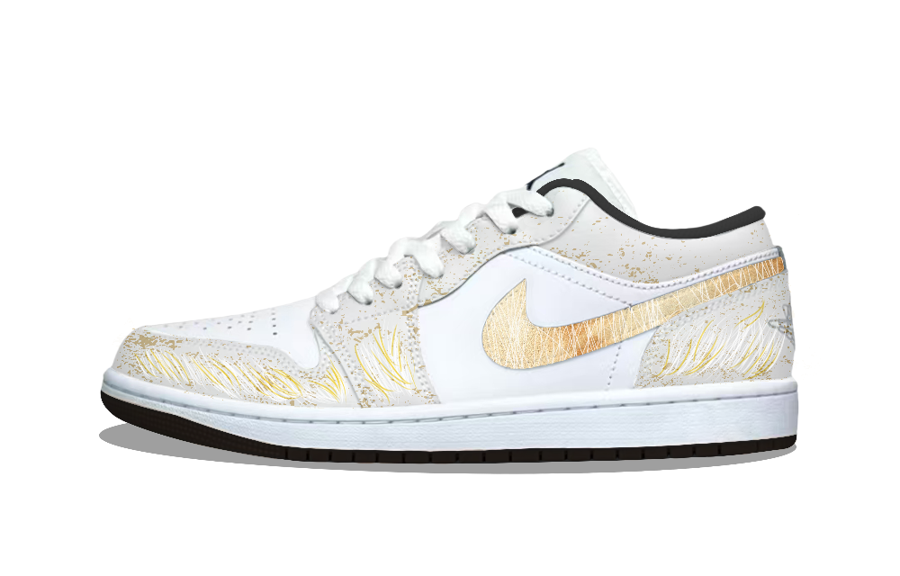 Jordan Air Jordan 1 Gold Sagittarius Abrasion Resistant Low top Vintage Basketball Shoes Men's White Gold
