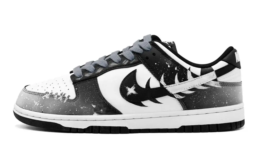 Nike Dunk Black White Fishbone Abrasion Resistant Low top Skateboard Shoes Unisex Black White