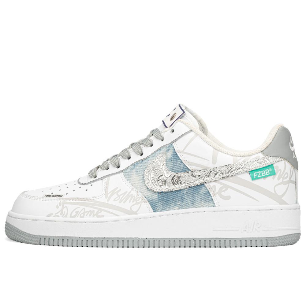 Nike Air Force 1 Slip Resistant Low Top Skateboard Shoes Men's Gray Blue