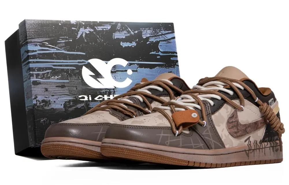 Jordan Air Jordan 1 Abrasion Resistant Breathable Low top Vintage Basketball Shoes Men's Tan