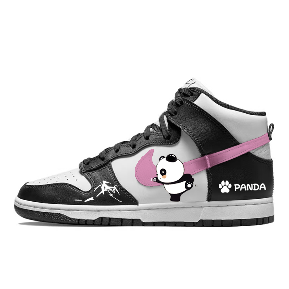 Nike Dunk Slip Resistant Abrasion Resistant High top Skateboard Shoes Unisex Black And White.