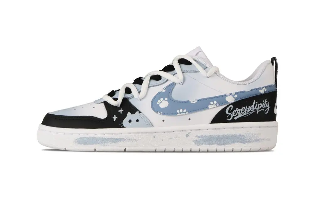 Nike Court Vision 1 Blue Ink Cat Language Abrasion Resistant Low Top Skateboard Shoes Unisex Blue Black