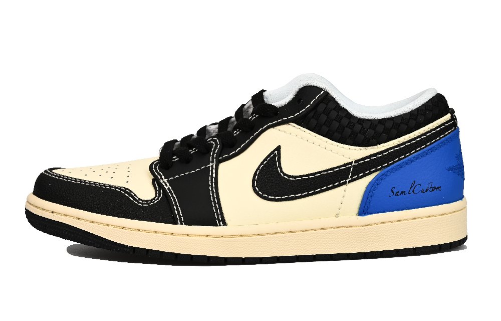 Jordan Air Jordan 1 Ventilated Waterproof Wear-resistant Low-Top Vintage Basketball Shoes Men's Beige Black Blue