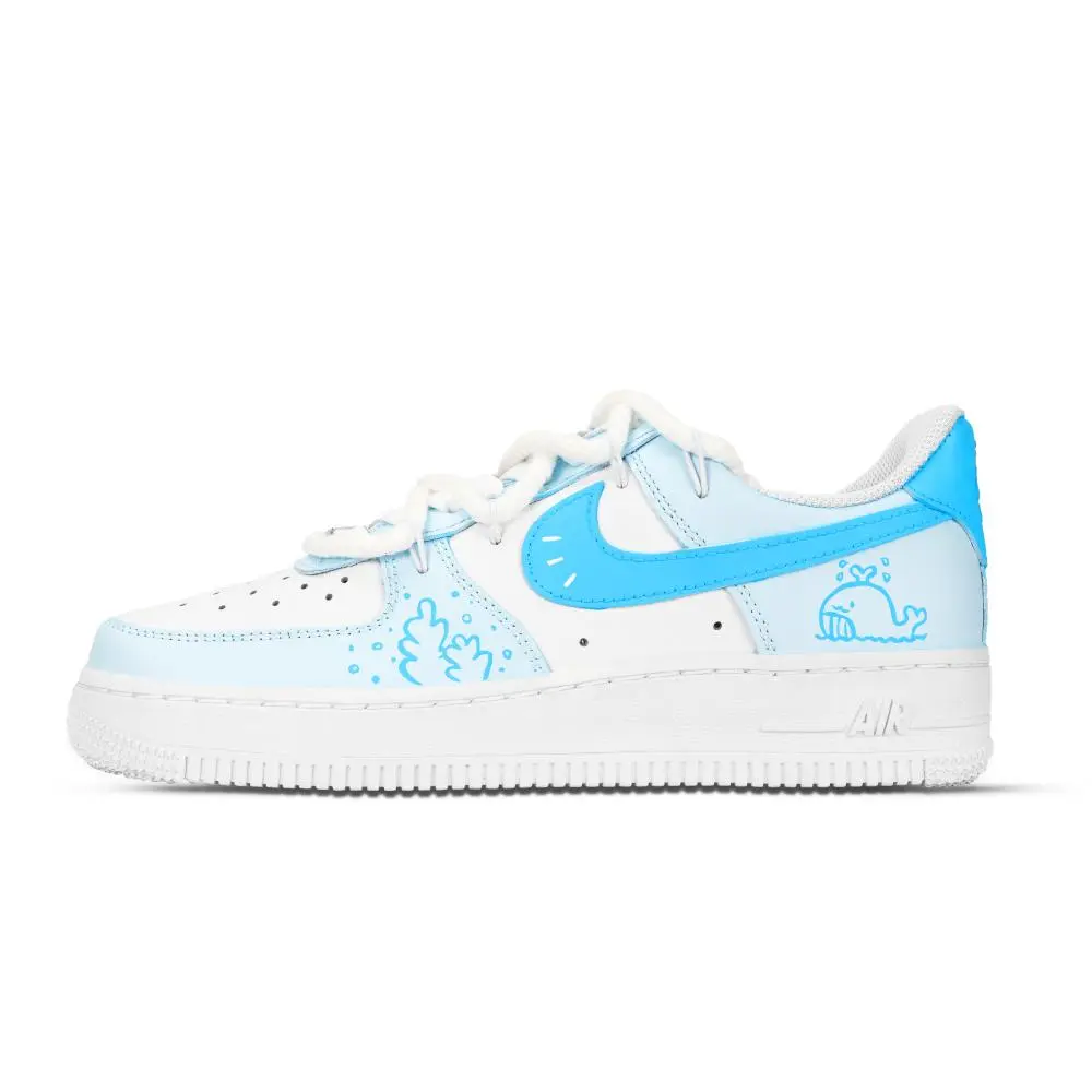 Nike Air Force 1 Bubble Whale Cute Abrasion Resistant Low top Skateboard Shoes Unisex Blue White