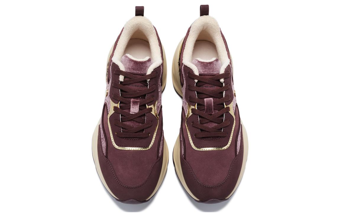LI NING 1990 Clouds Slip Resistant Cushioning Rebound Low Top Running Shoes Women's Deep Purplish Red