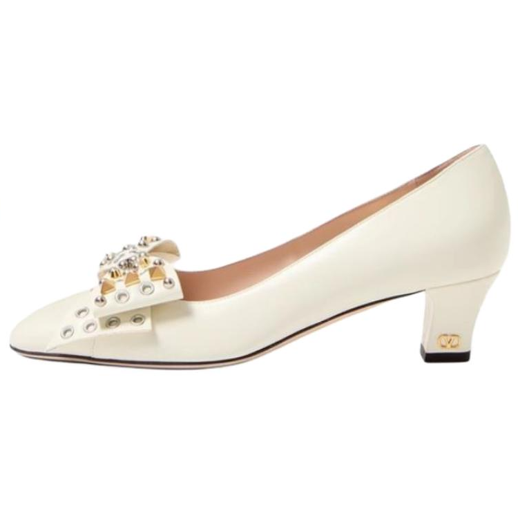 Valentino BOWOW Chunky Heel High Heels 4.5cm Women's Ivory White