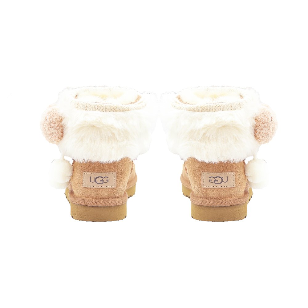 UGG CLASSIC MINI Fleece Bear Warm And Wear-Resistant Short Snow Boots Women's Beige Brown