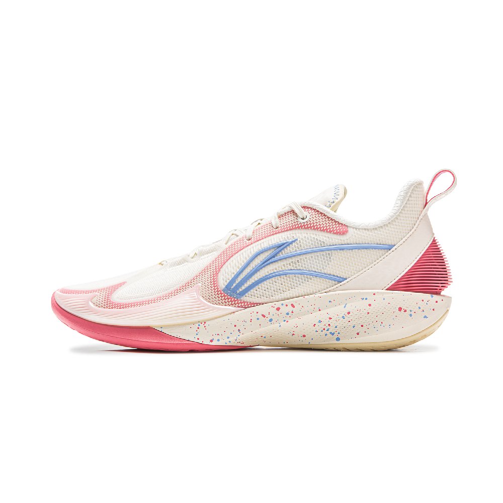 LiNing Shock Absorbing, Non Slip, Wear Resistant, Breathable And Lightweight Low Top Basketball Shoes Men's White Pink