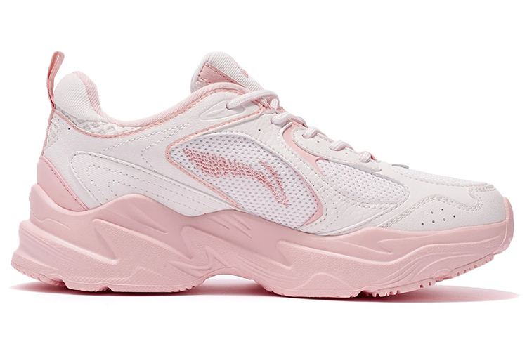 LiNing Cushioned Slip Resistant Abrasion Resistant Breathable Low Top Casual Running Shoes Women's White Pink