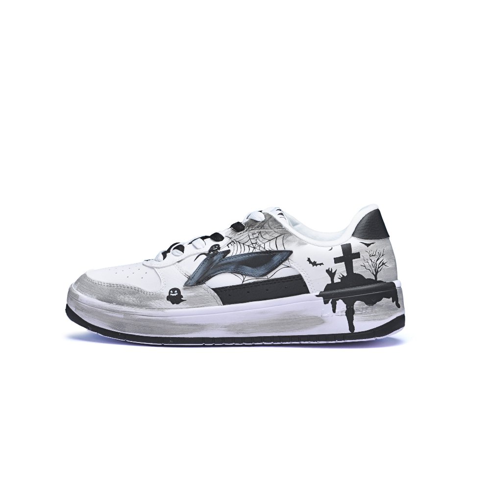 LiNing Pontoon Boats Slip Resistant, Abrasion Resistant, Breathable Low top Skateboard Shoes Men's Black White Gray