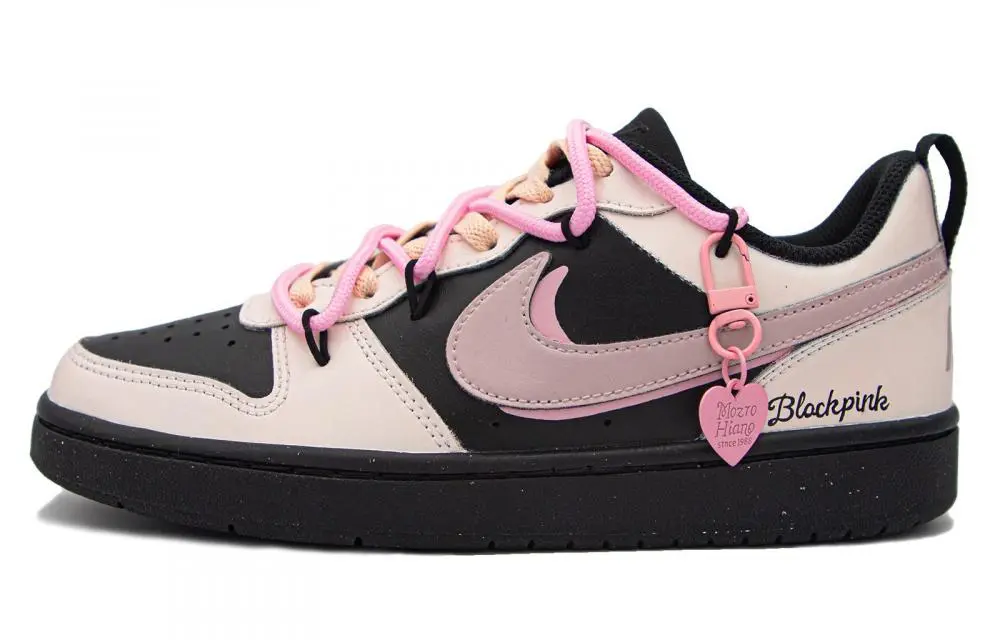 Nike Court Borough Low Pink Ink Charm Slip-Resistant Cushioning Lightweight Low-Top Skateboard Shoes Women's Black Pink