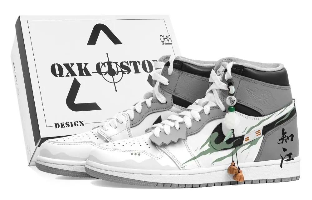 Jordan Air Jordan 1 Cushioning Anti-Slip And Wear-Resistant High-Top Vintage Basketball Shoes Unisex White Gray