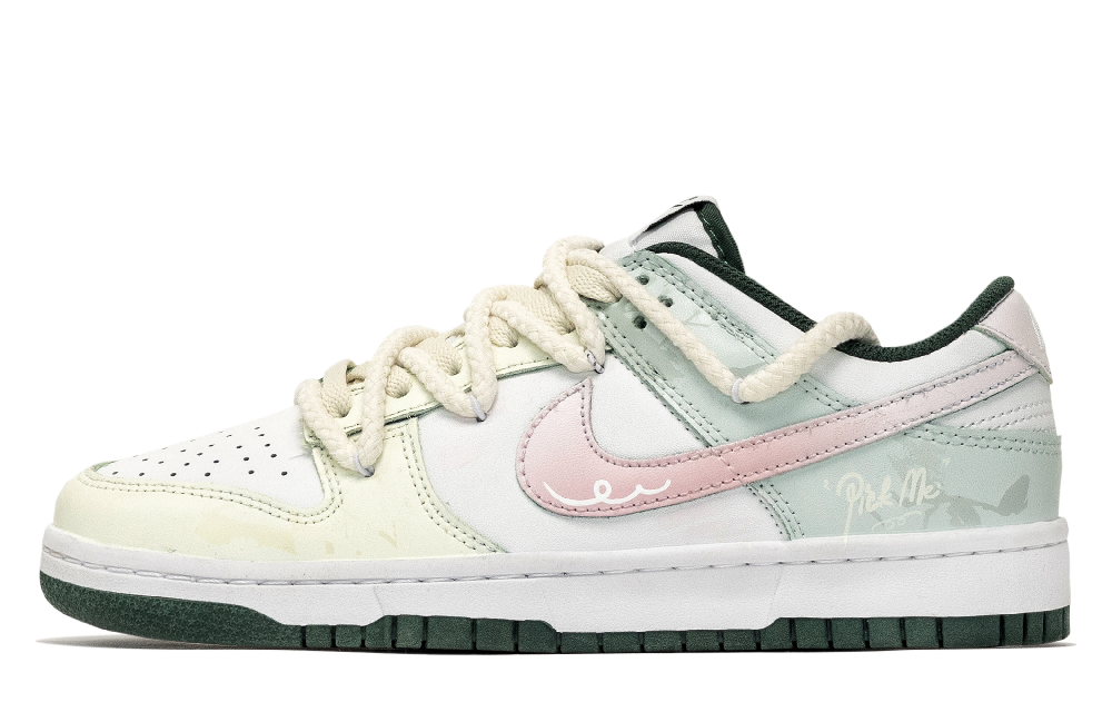 Nike Dunk Abrasion Resistant Low Top Skateboard Shoes Unisex Pink Green