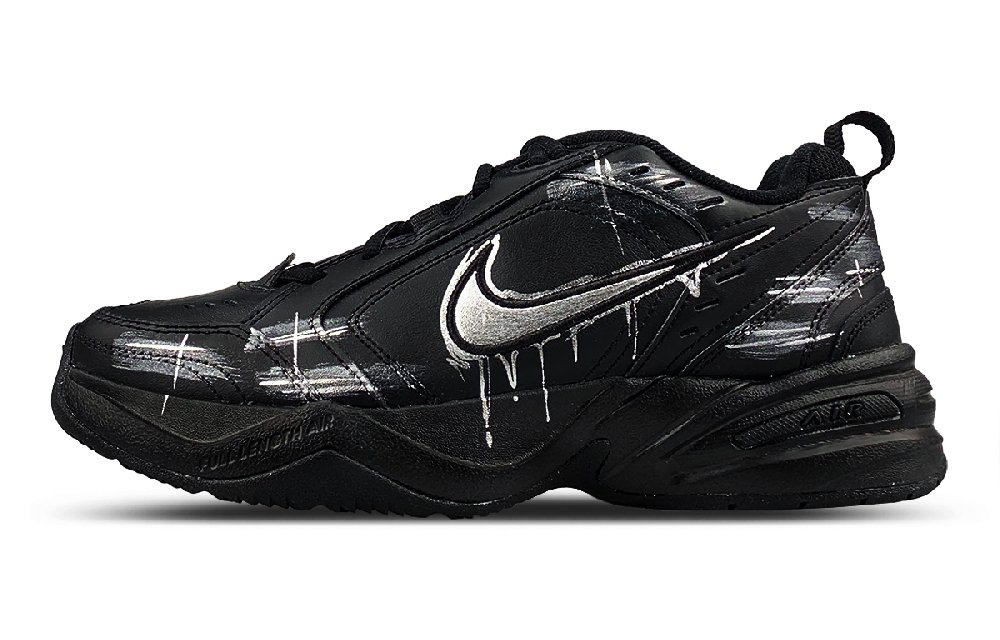 Nike Air Monarch 4 Slip Resistant Low Top Chunky Sneakers Unisex Black Silver