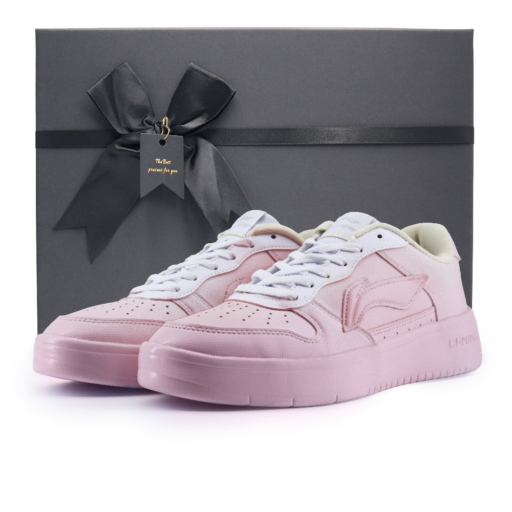 LiNing Pontoon Boats Anti-Slip Wear-Resistant Low-Top Skateboard Shoes Women's White Pink