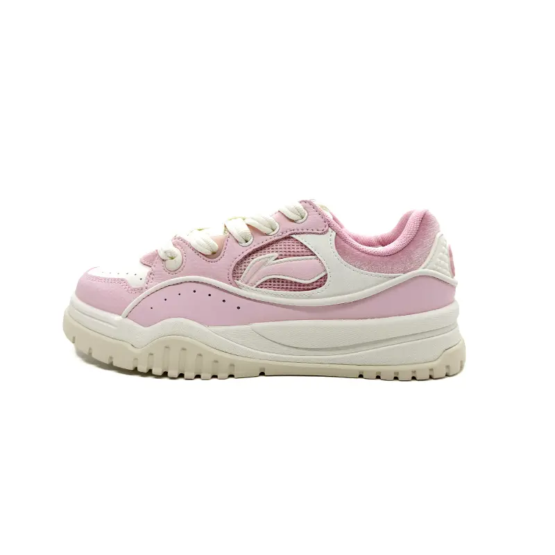 LiNing 001 BTC 3 Slip Resistant Height Increasing Low top Skateboard Shoes Women's Pink White
