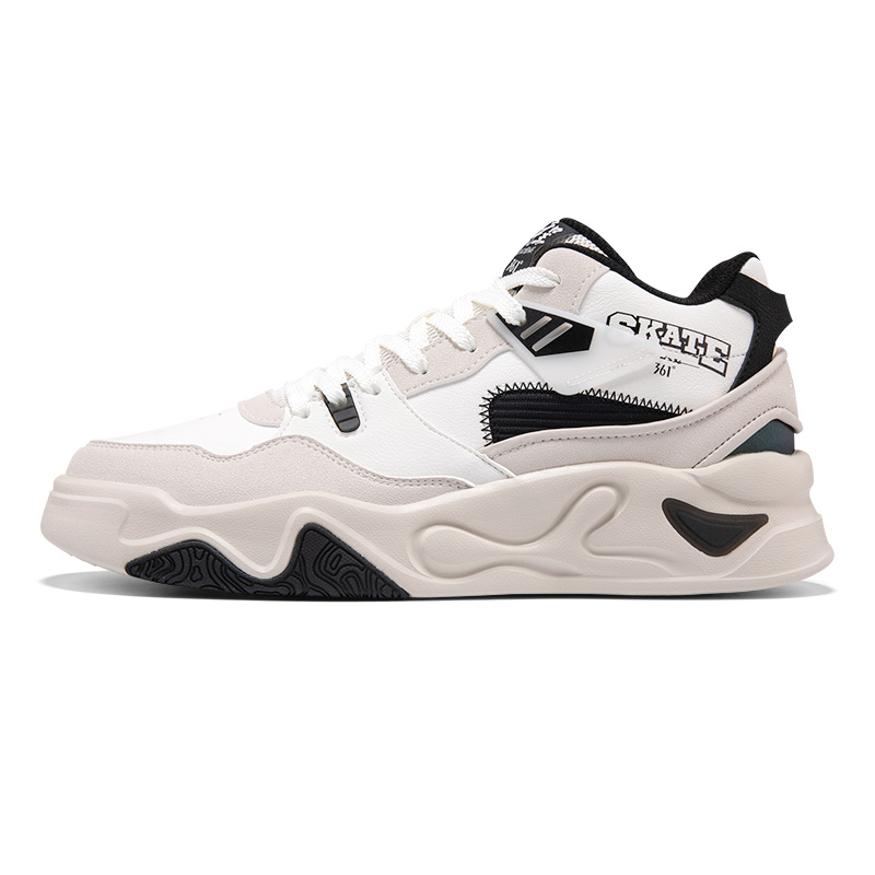 361° Slip-Resistant Height Increasing Mid-Top Skateboard Shoes Men's White Gray Black