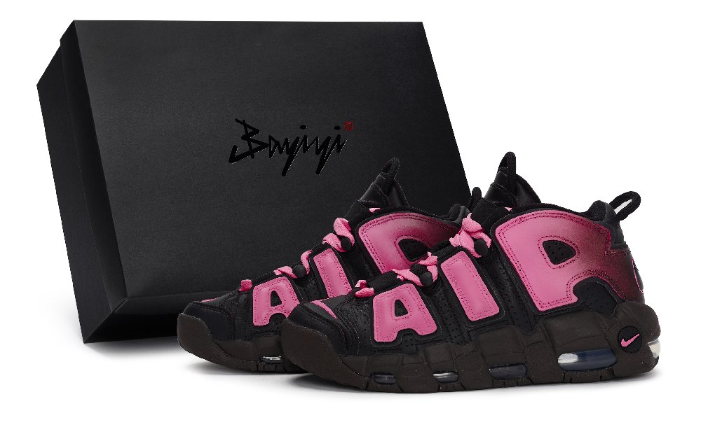Nike Air More Uptempo Slip Resistant Mid Top Vintage Basketball Shoes Women's Black Rose Red