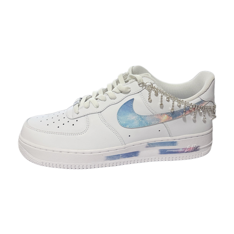 Nike Air Force 1 07 Sparkling Starry Sky Abrasion Resistant Low Top Skateboard Shoes Unisex White Blue