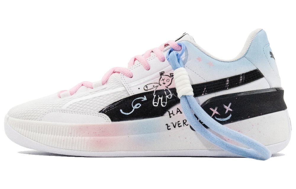 PUMA Clyde Hardwood Team Low Top Basketball Shoes Men's Pink Blue