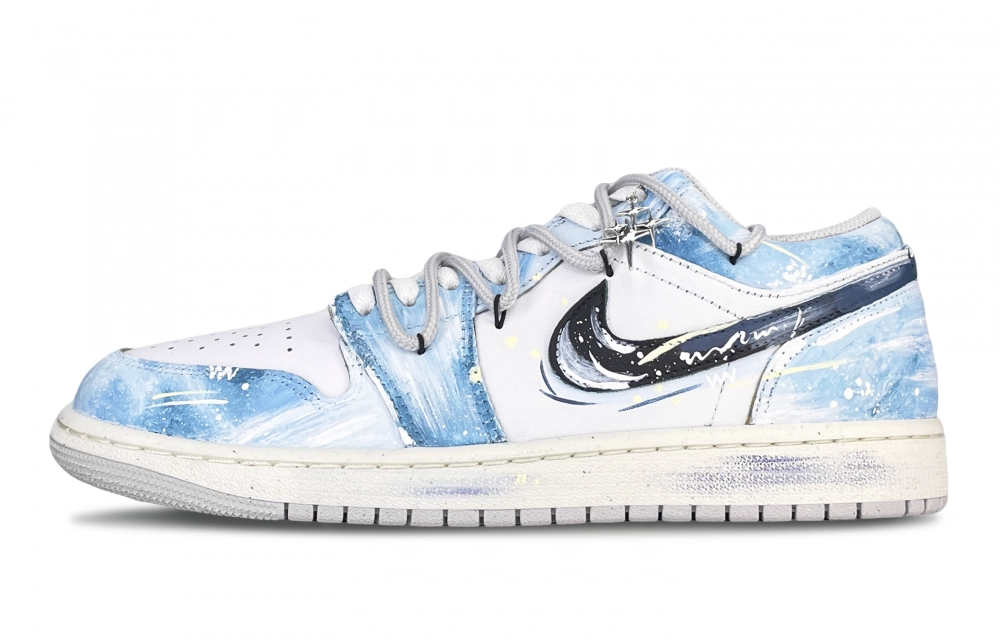 Jordan Air Jordan 1 Starry Sea Mystic Realm Abrasion Resistant Low top Vintage Basketball Shoes Unisex Starry Blue