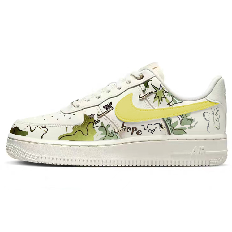 Nike Air Force 1 Auspicious Spring Breeze Abrasion Resistant Low Top Skateboard Shoes Women's White Yellow