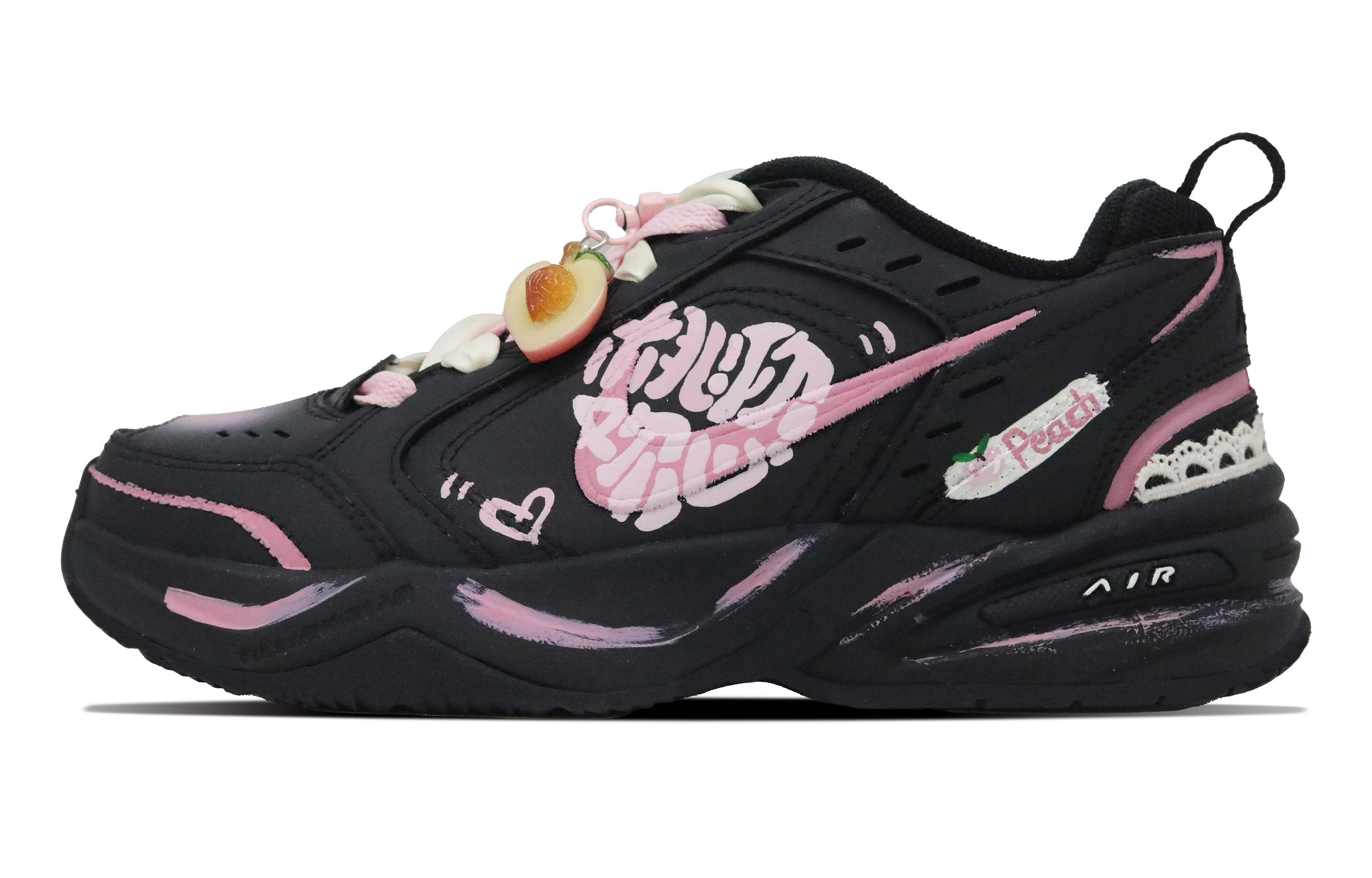 Nike Air Monarch 4 Peach Soda Abrasion Resistant Low top Chunky Sneakers Unisex Black Pink