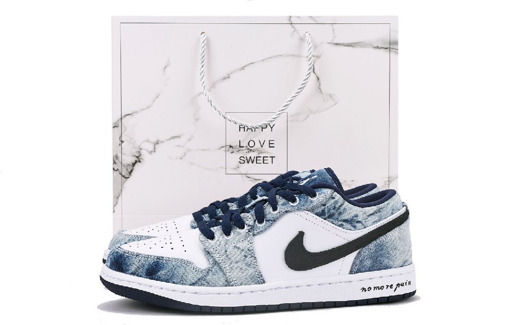Jordan Air Jordan 1 Slip-Resistant Coverage Low-Top Vintage Basketball Shoes Men's White Blue