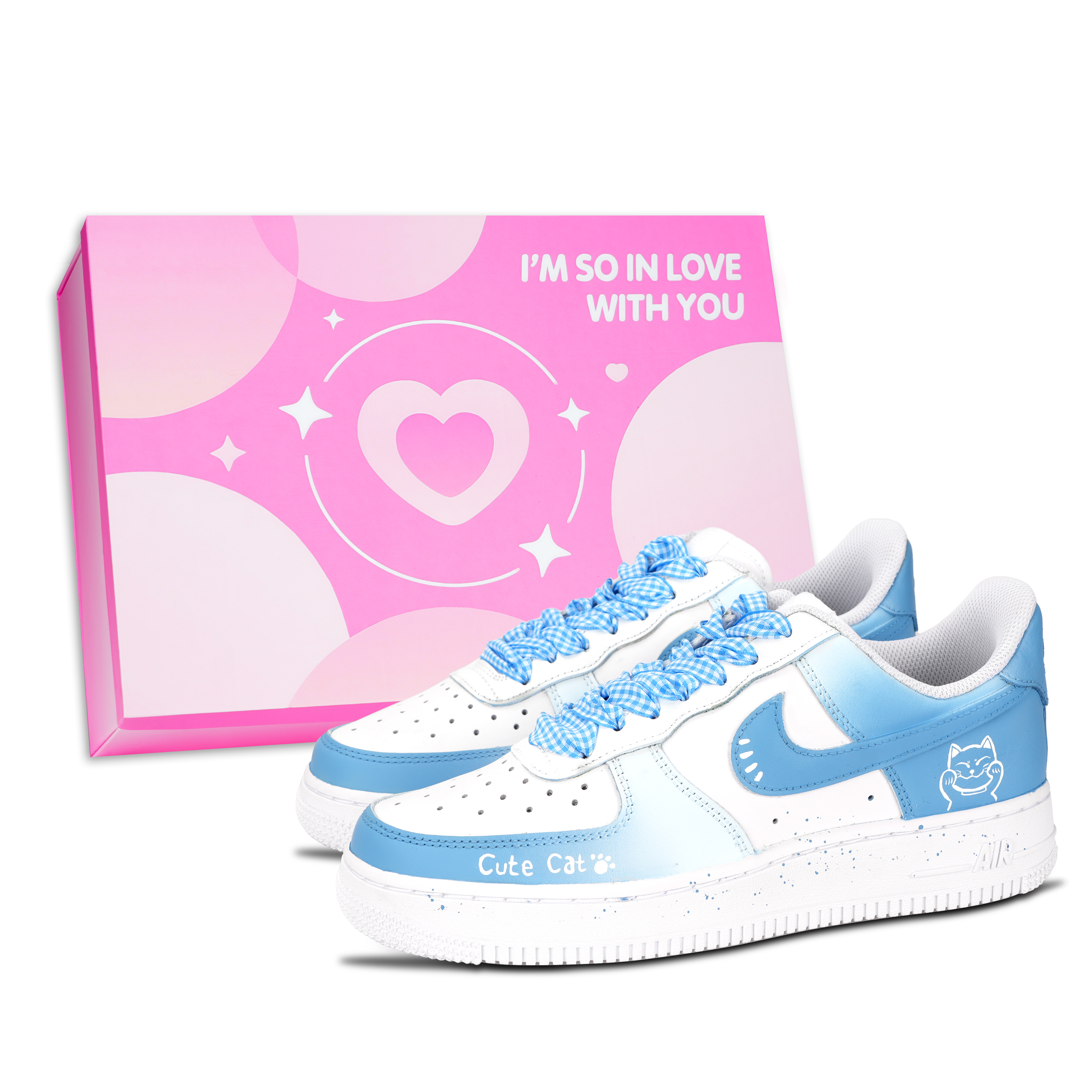 Nike Air Force 1 Meow Claw Cute Pink Shoe Box Abrasion Resistant Low top Skateboard Shoes Unisex Blue