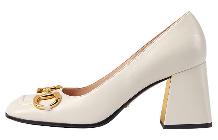 GUCCI Horsebit 75mm Pump White Leather Women's