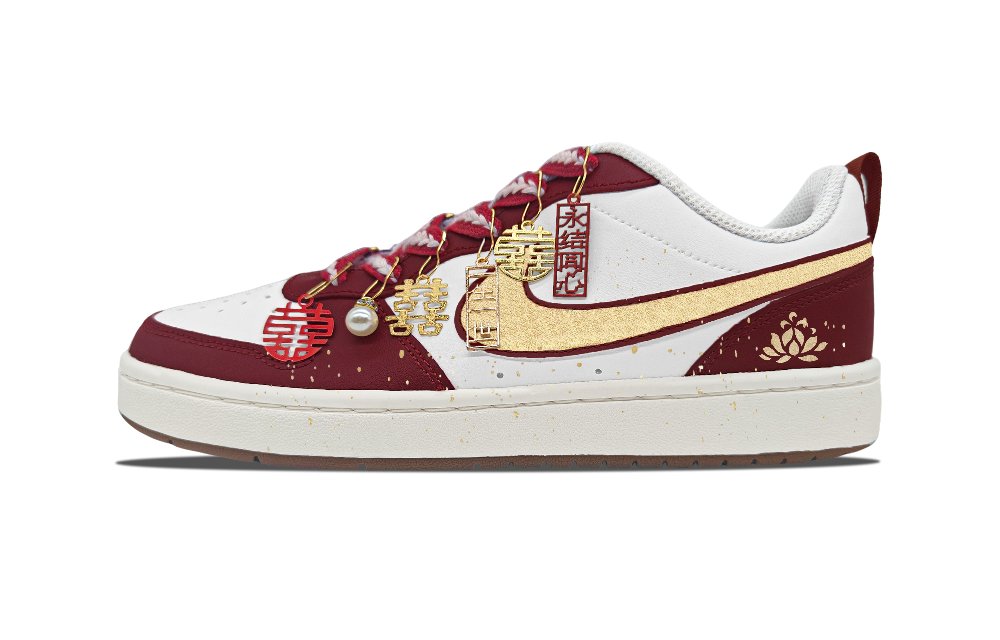Nike Court Borough Anti Slip Wear Resistant Low Top Skateboard Shoes Women's Red White