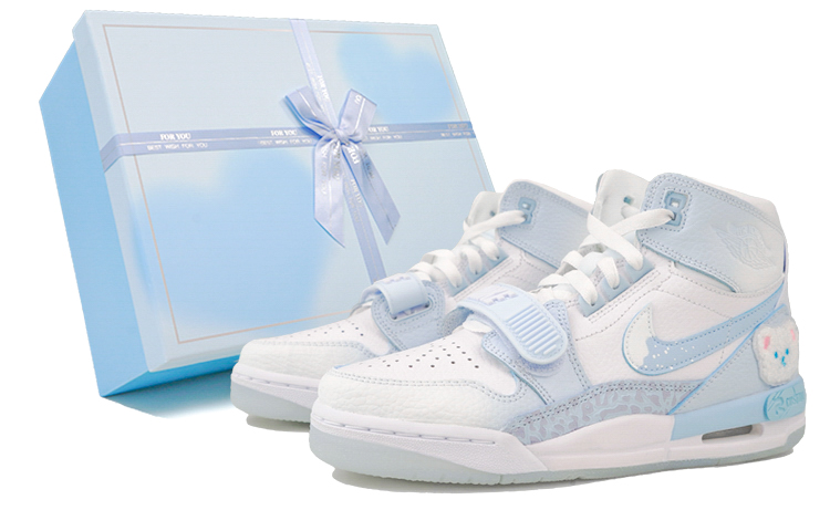 Jordan Legacy 312 RISK Snowy Bear Cushioning Wear-Resistant Mid-Top Vintage Basketball Shoes GS Sea Salt Blue