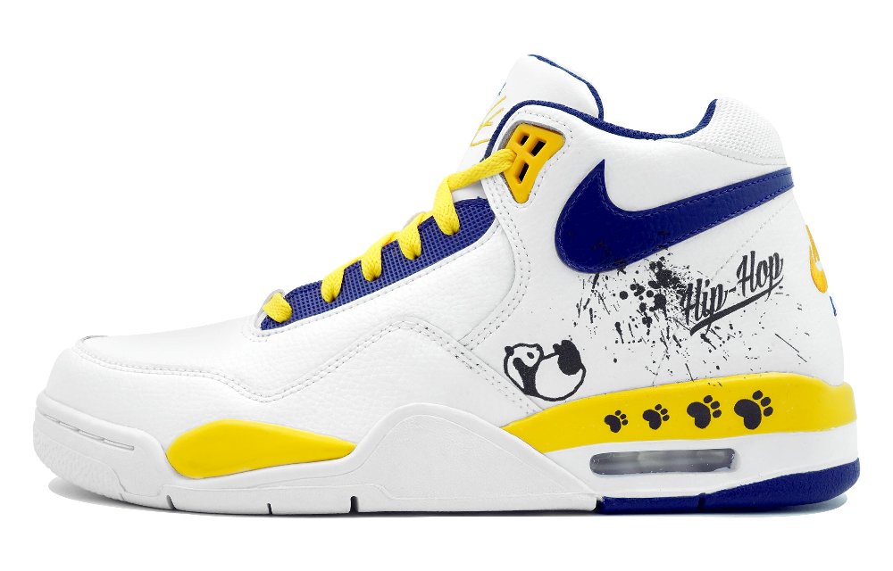 Nike Flight Legacy Playful Panda Anti Slip Wear Resistant Mid Top Vintage Basketball Shoes Men's White Yellow Blue