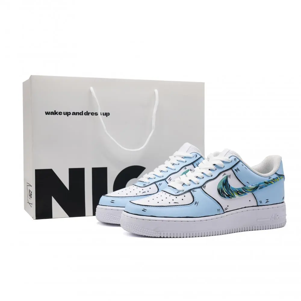 Nike Air Force 1 Van Gogh Note Lightweight Low Top Skateboard Shoes Unisex White Blue