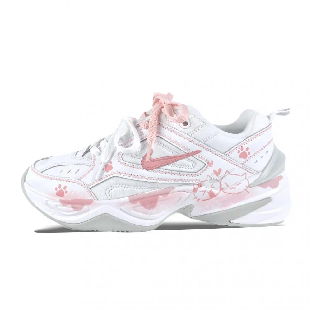 Nike M2K Tekno Line Meow Pink Abrasion Resistant Breathable Low top Chunky Sneakers Women's White