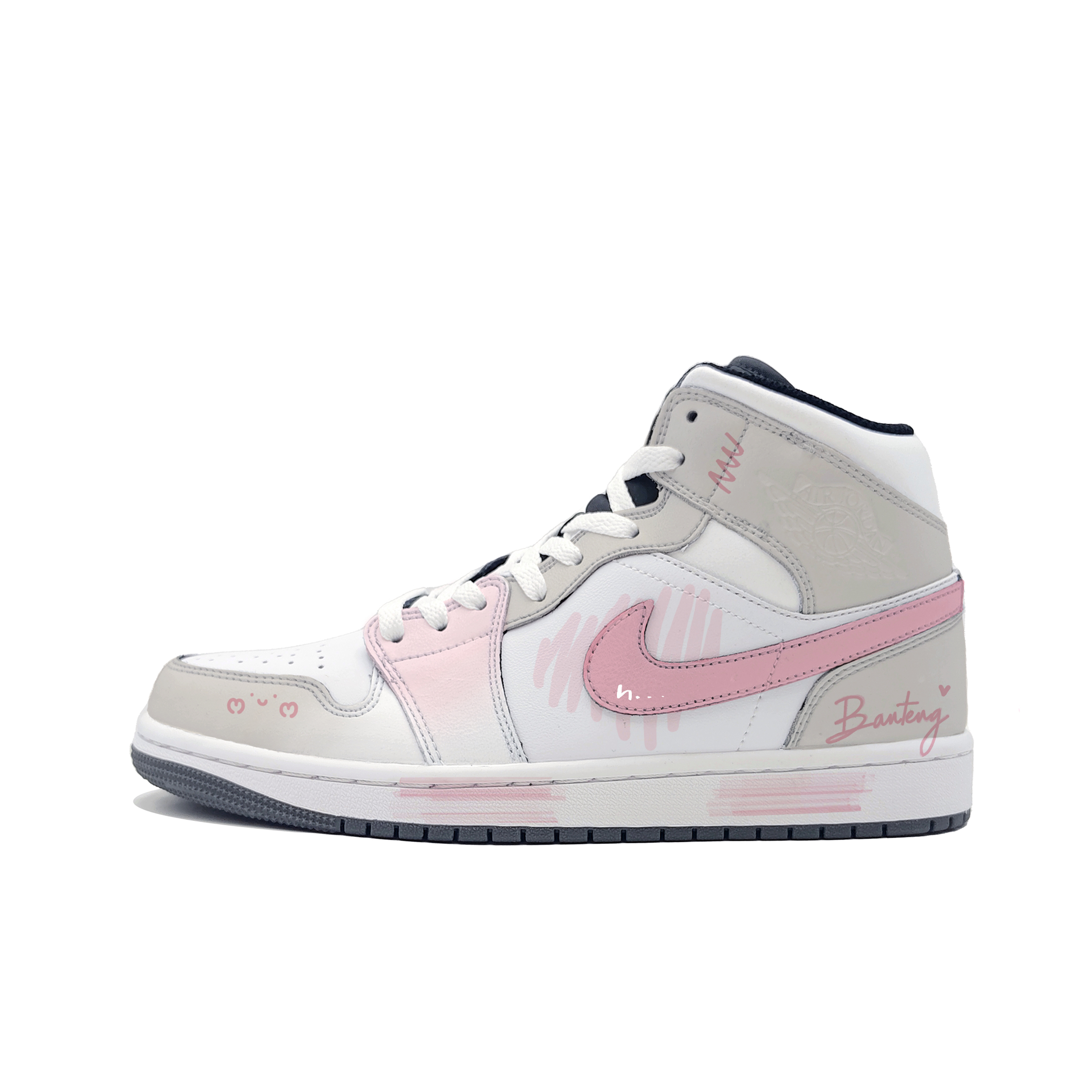 Jordan Air Jordan 1 Sweet Pink Love Trace Abrasion Resistant Mid top Vintage Basketball Shoes Unisex Light Coffee, Pink