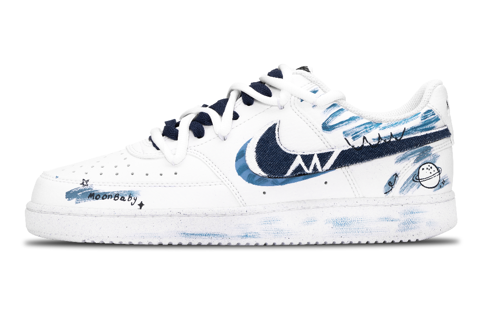 Nike Court Vision Low Anti Slip Wear Resistant Low Top Skateboard Shoes Men's White Blue