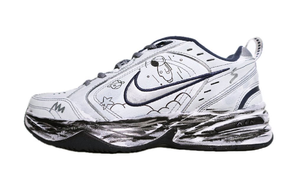 Nike Air Monarch 4 Anti-Slip Wear-Resistant Breathable Lightweight Low-Top Chunky Sneakers Unisex Cement Blue Gray