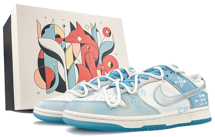 Nike Dunk Low Low-Top Skateboard Shoes Unisex White Blue