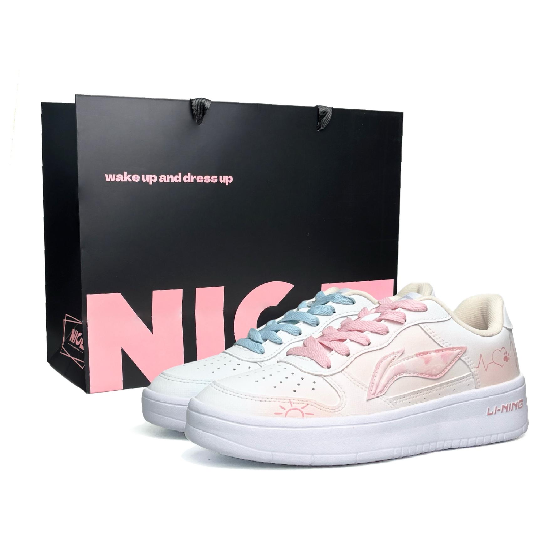 LiNing Pontoon Boats Slip Resistant Abrasion Resistant Low top Skateboard Shoes Unisex Pink Blue Mismatched