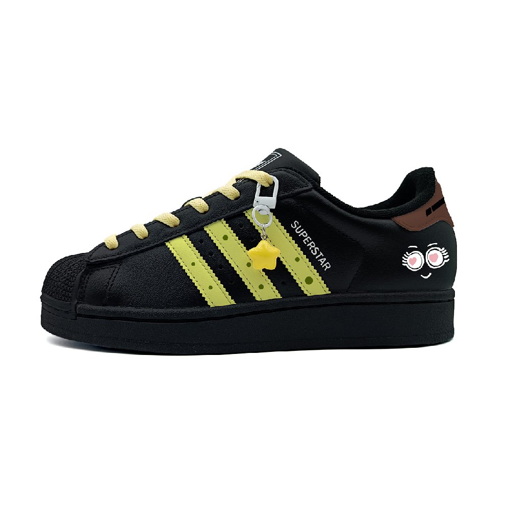 Adidas Originals Superstar 2 Slip Resistant Low Top Skateboard Shoes Unisex Black Yellow