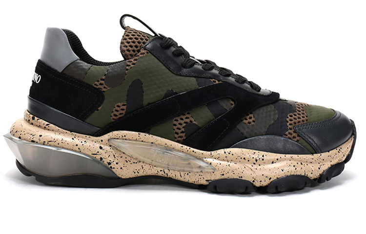 Valentino Bounce Low Top Chunky Sneakers Men's Army Green And Black Color Blocking Distressed Style купить в интернет-магазине Yoocart с быстрой доставкой по России.
