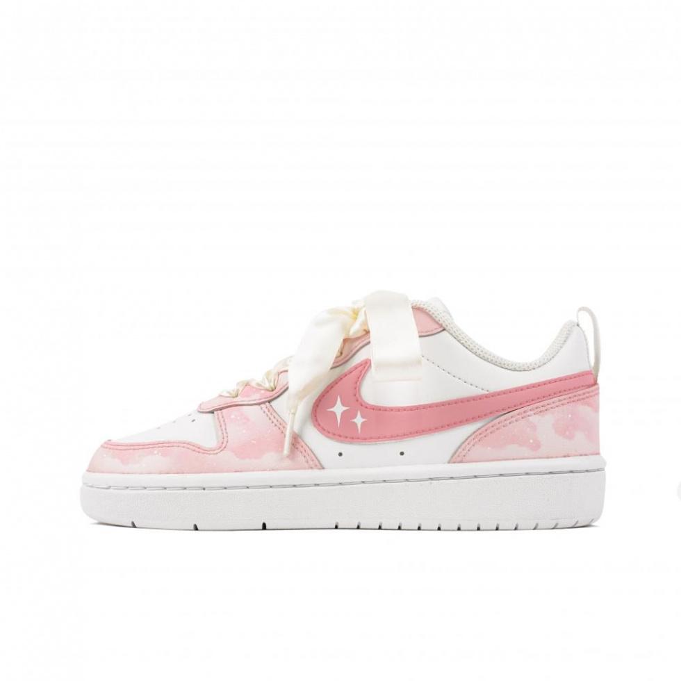 Nike Court Borough Low 2 Jiu Zhi Cushioning, Wear Resistant Low Top Skateboard Shoes GS White Pink
