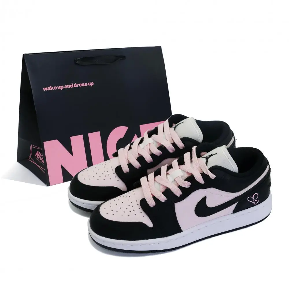 Jordan Air Jordan 1 Heartbeat Love Confession Abrasion Resistant Low top Vintage Basketball Shoes Unisex Black Pink