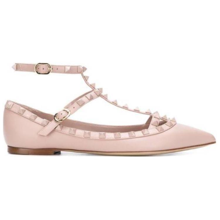 Valentino ROCKSTUD Casual Single Shoes Women's Gray Pink