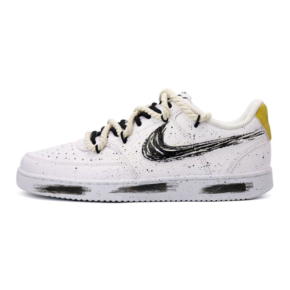 Nike Court Vision Anti-Slip Wear-Resistant Low-Top Skateboard Shoes Men's Black White Gold