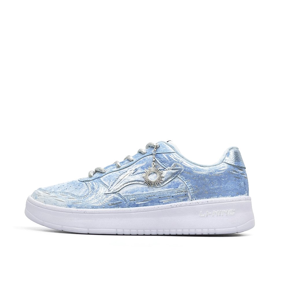 LiNing Pontoon Boats Lightweight, Breathable, And Slip Resistant Low Top Skateboard Shoes Unisex White Blue Silver