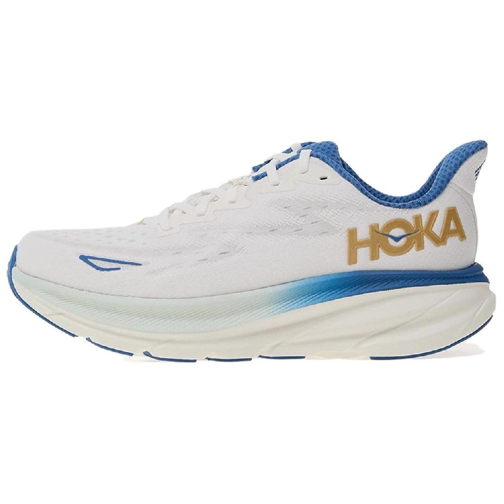 HOKA ONE ONE Clifton 9 Cushioned Abrasion Resistant Slip Resistant Low Top Casual Running Shoes Men's White Blue